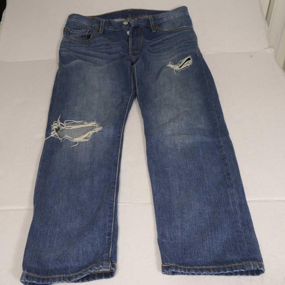Levi's Women 501 CT Jeans 28 Blue Tapered Americana Grunge Distressed Streetwear